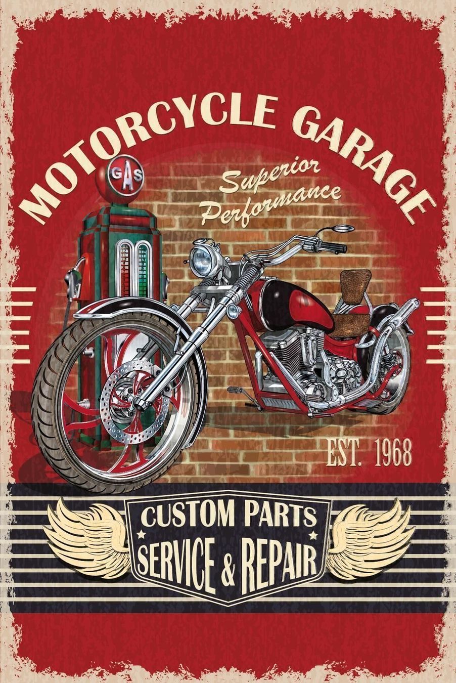 Insegne: Blechschild-MOTORCYCLE GARAGE SUPERIOR P – Nuovo e nell'imballaggio originale da Rupperswil venduto da big-one-sale
