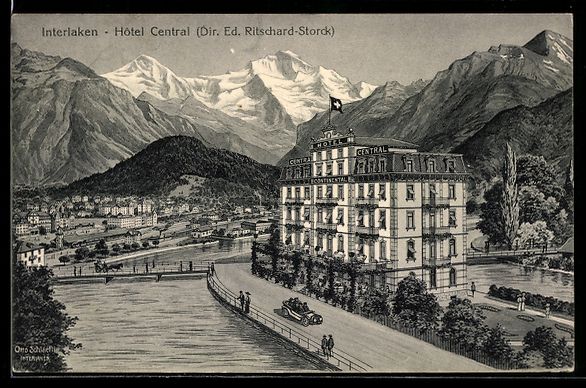 Ansichtskarten: AK Interlaken, Hotel Central, 1914 – Gebraucht aus Berlin von bartko-reher
