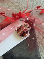 Marienkäfer Brosche rot goldfarben mit Steinen