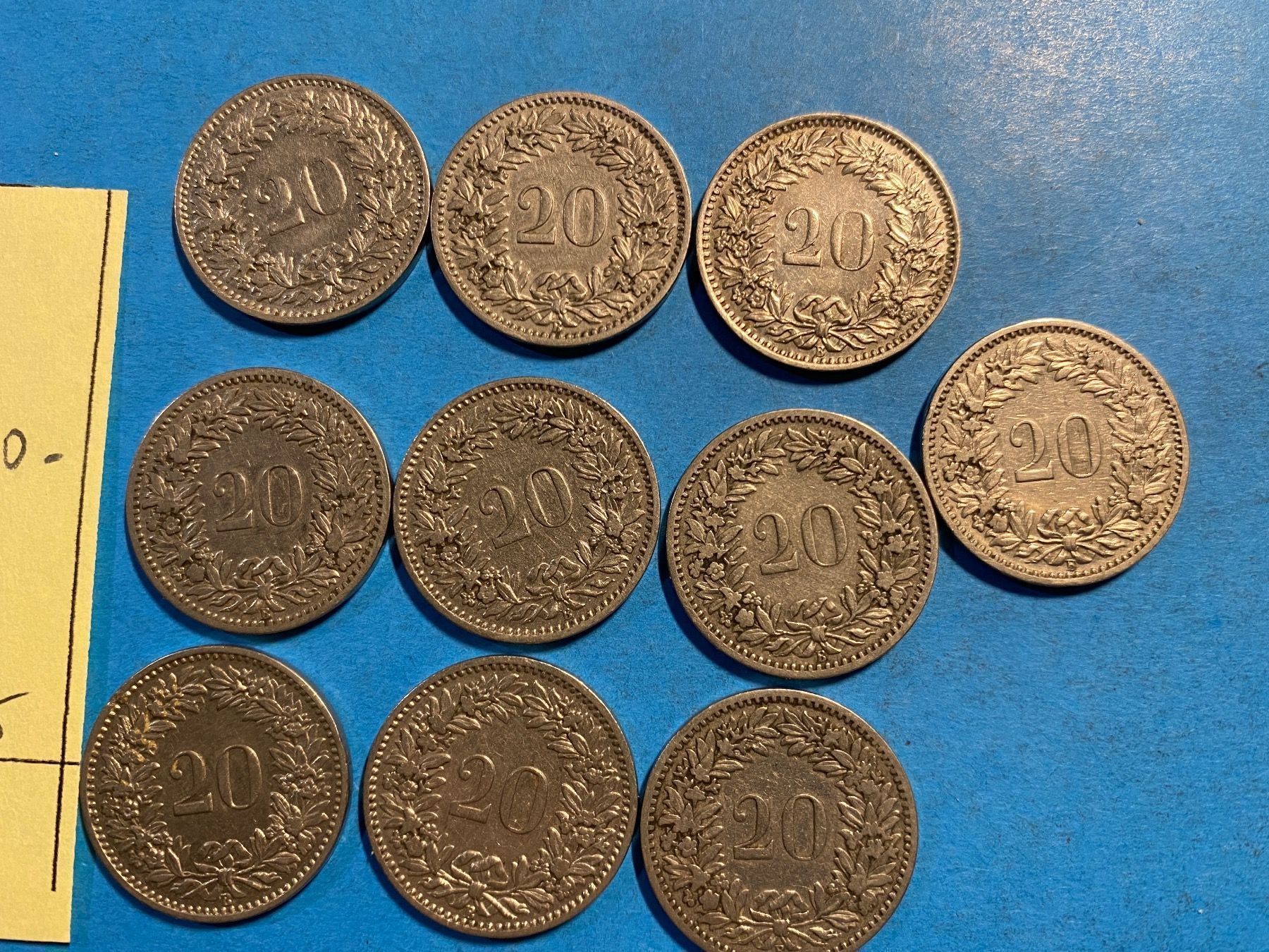 Alle Münzen: 10 x 20  CENTIMES  1883 à 1938 – Gebraucht aus genève von GEnumist 3