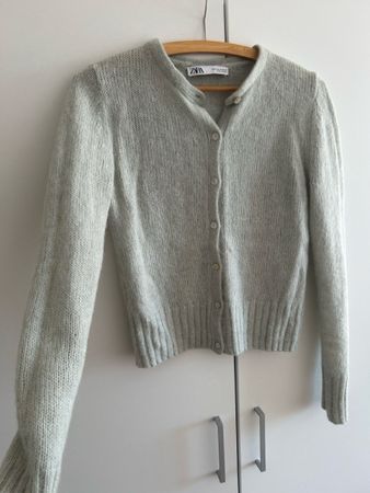 Zara Strickjacke hellgrün langarm alpaca laine wool 