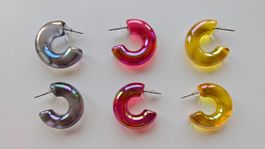 Lot of 3 Pairs of Acrylic Hoop Earrings