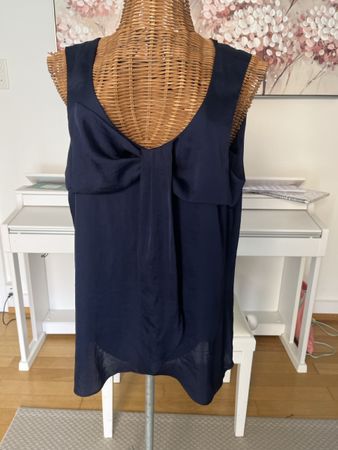 Bluse dunkelblau/glänzend, mit Schleife, H&M, M