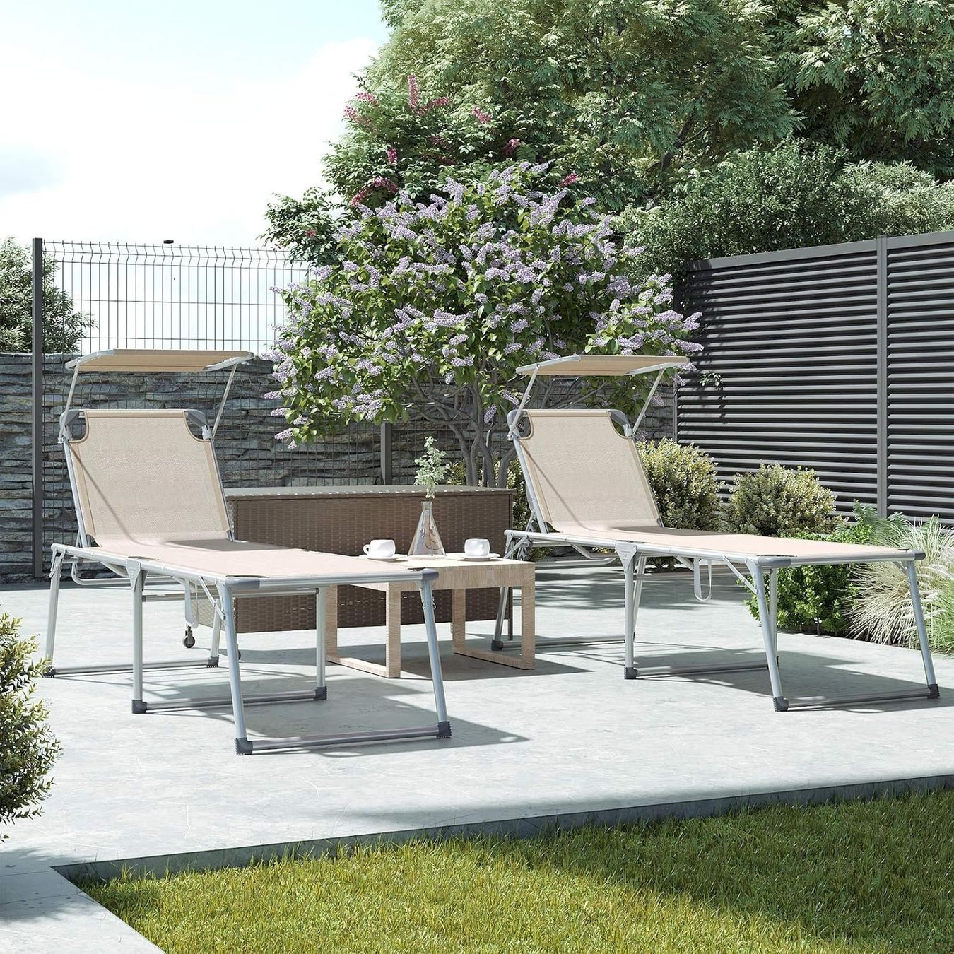 Sedie a sdraio & strandkorb: SONGMICS Gartenliege + Sonnendach beige – Nuovo e nell'imballaggio originale da Bottighofen venduto da zaap 6