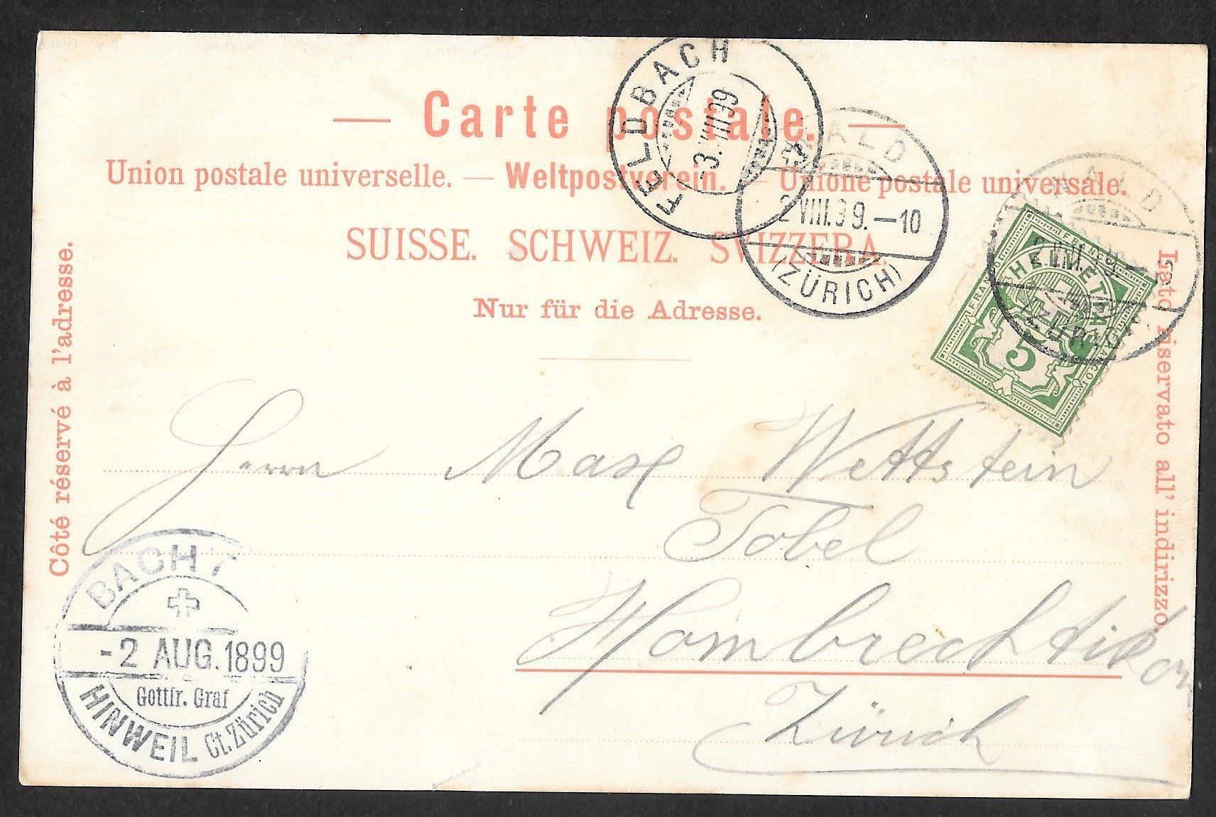 Ansichtskarten: Hinwil Gruss vom Bachtel farbige Lithografie – Gebraucht aus Olten von clotaldi 1