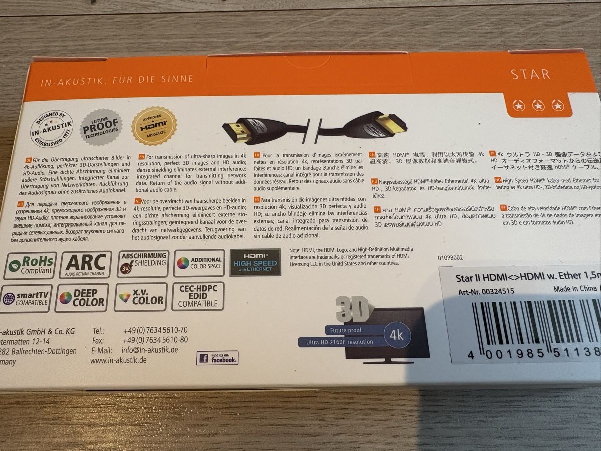 Inakustik Cavi: INAKUSTIK hdmi kabel star 2 – Nuovo e nell'imballaggio originale da Herzogenbuchsee venduto da warrior77 1