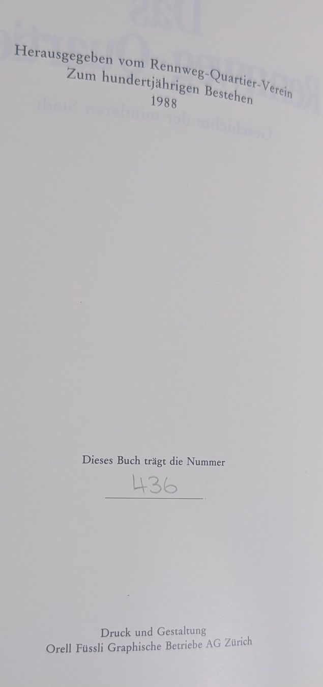 Libri: Walter Baumann: Das Rennweg-Quartier, Nummeriert! – Usato da Zürich venduto da axolottchen 4