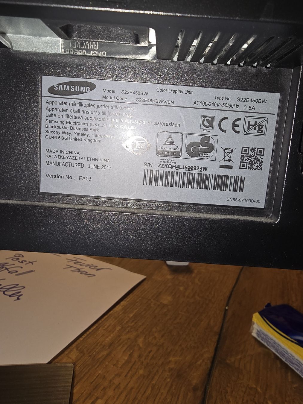 Samsung Monitor: Samsung S22E450BW 22" Monitor - 2 (D) – Usato da Rorschach venduto da TimelessTrading 1
