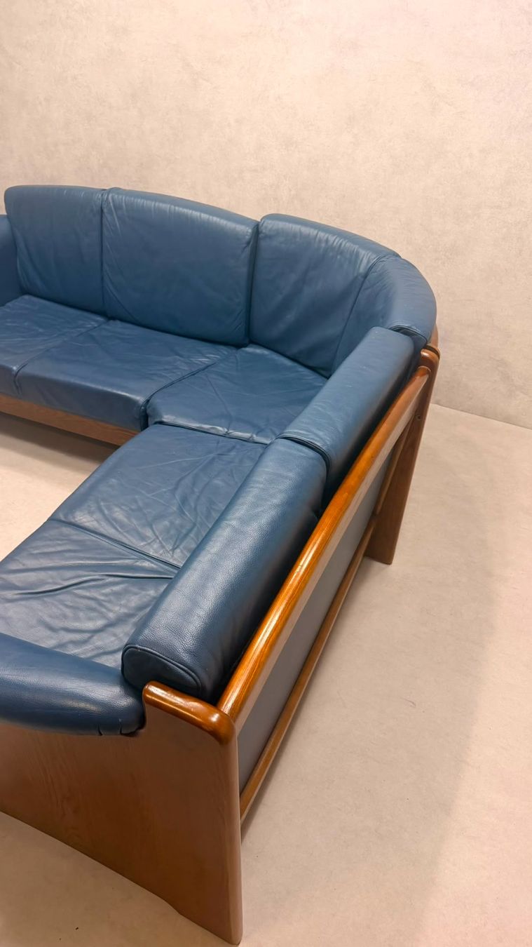 Divani: Dänisches Modul Ecksofa aus blauem Leder & Teakholz – Usato da Rickenbach ZH venduto da Der-Insider 6