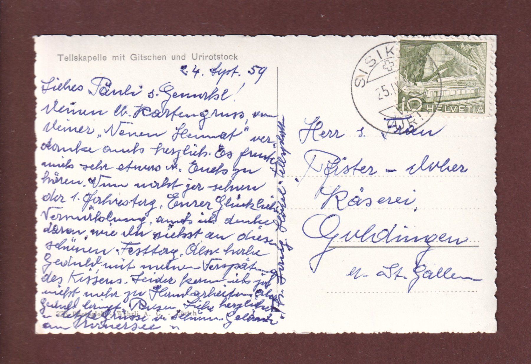 Cartoline postali: TELLSKAPELLE - Leute - 1959 – Usato da Pully venduto da nicecards 1