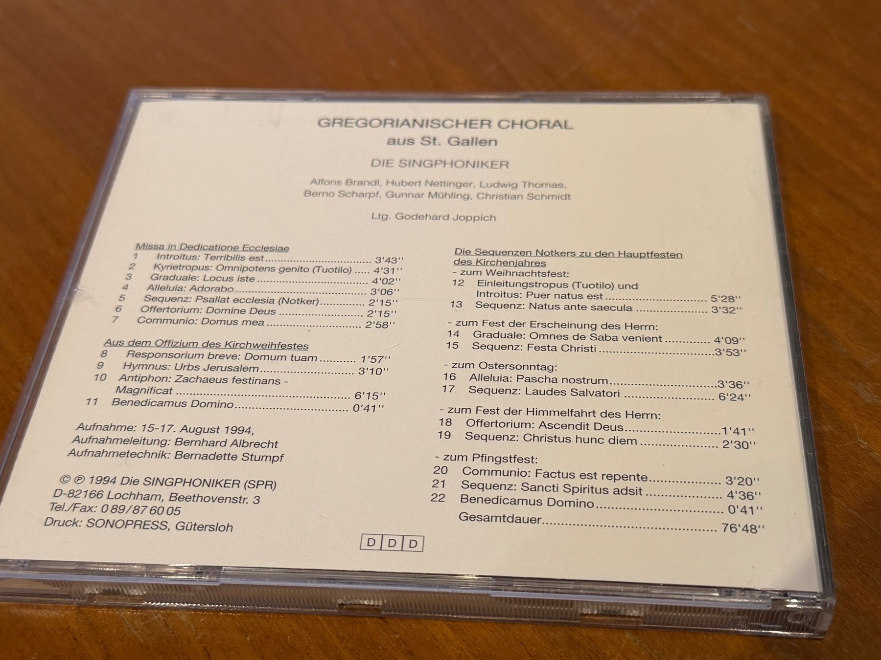 CD: Godehard Joppich - Gregorian Chant From St. Gall - KA01C – Nuovo (secondo la descrizione) da Küsnacht ZH venduto da JazzRecords 1