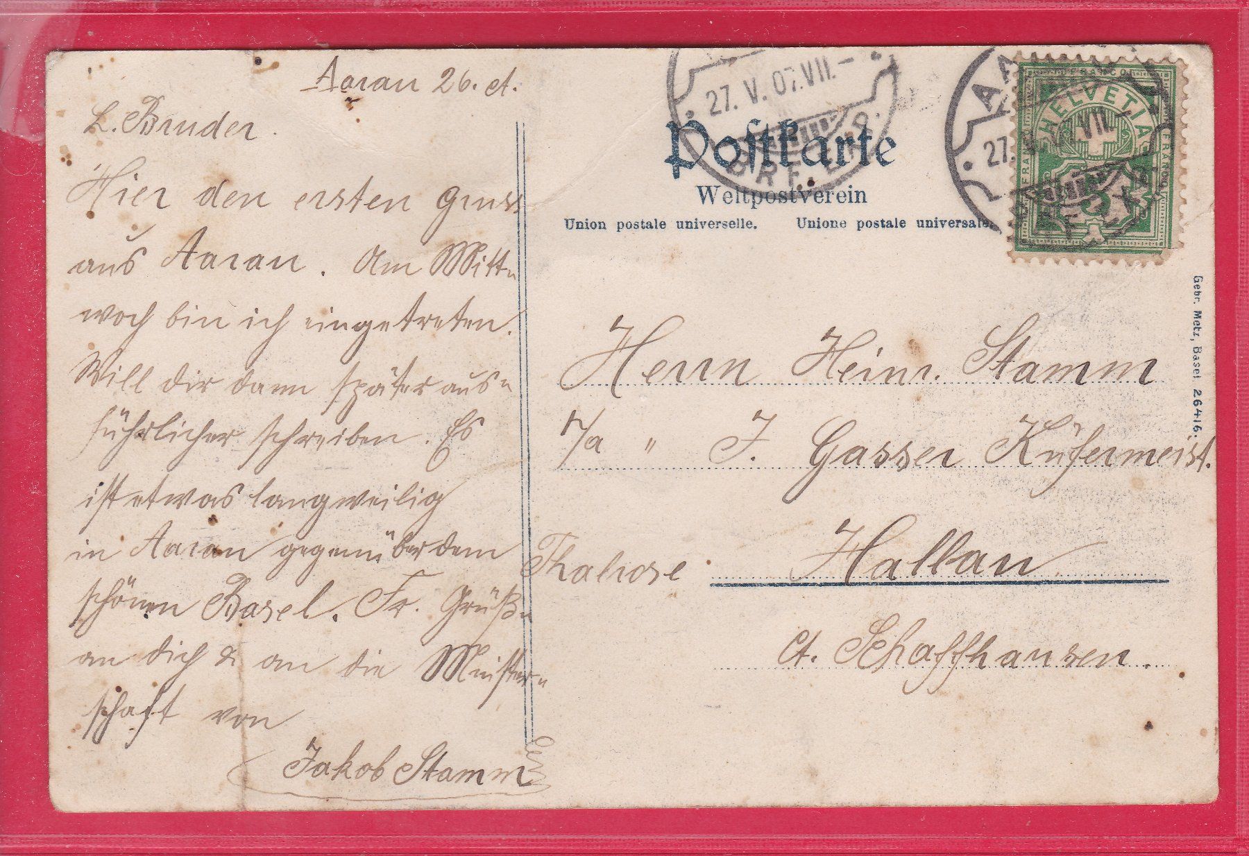 Cartoline postali: BASEL, NEUER BUNDESBAHNHOF, 27.5.1907 – Usato da Oberrieden venduto da Gebirgsstelze 1