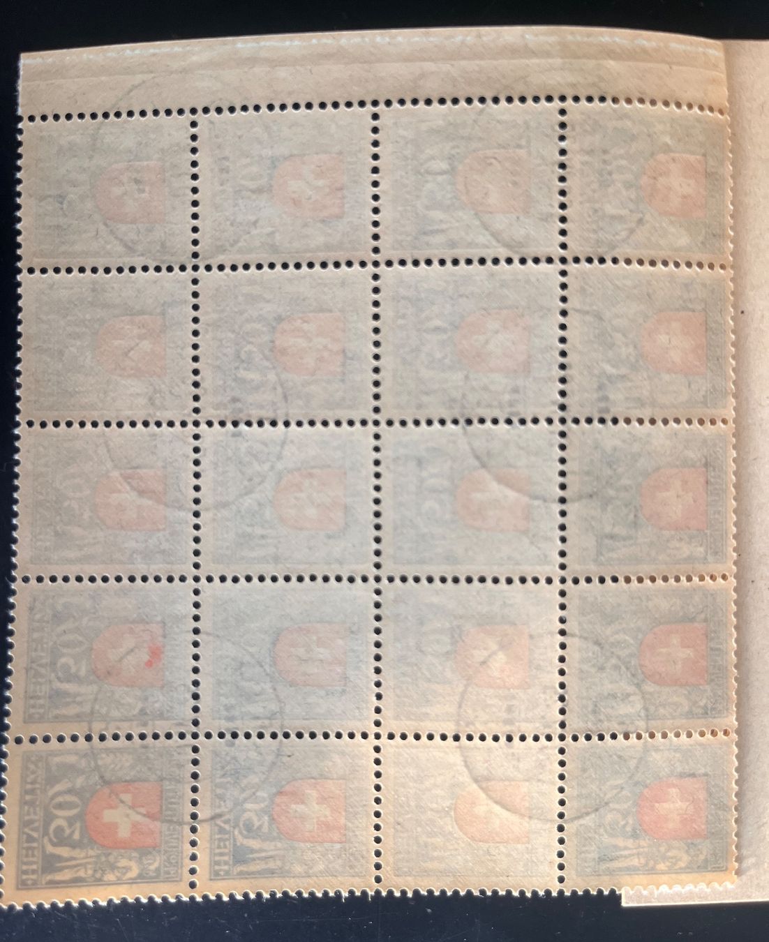 Alle Briefmarken: Pro Juventute 1925 halber Bogen Kantons und Schweizerwappen – Gebraucht aus Biberist von Edelfloh 1