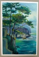 Am Meer im Süden: Ölbild, handgemalt, signiert