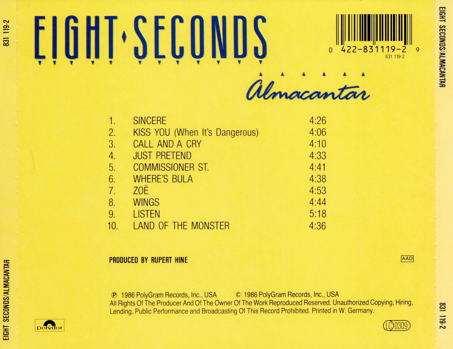 CDs: EIGHT SECONDS - ALMACANTAR (CD) – D'occasion à Hedingen par Studers 1