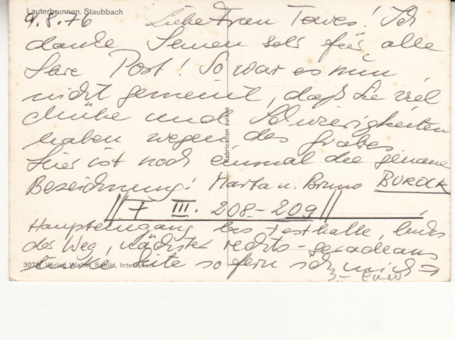 Cartoline postali: Lauterbrunnen 1976 – Usato da Bürglen TG venduto da StampGraf 1