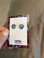 Muamua Design Stud Earrings, Blue Leaves, New with Tags 49