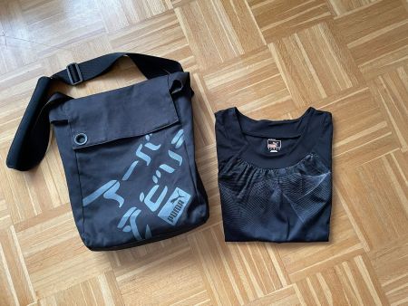 PUMA - Umhänge-Sporttasche und Shirt, schwarz