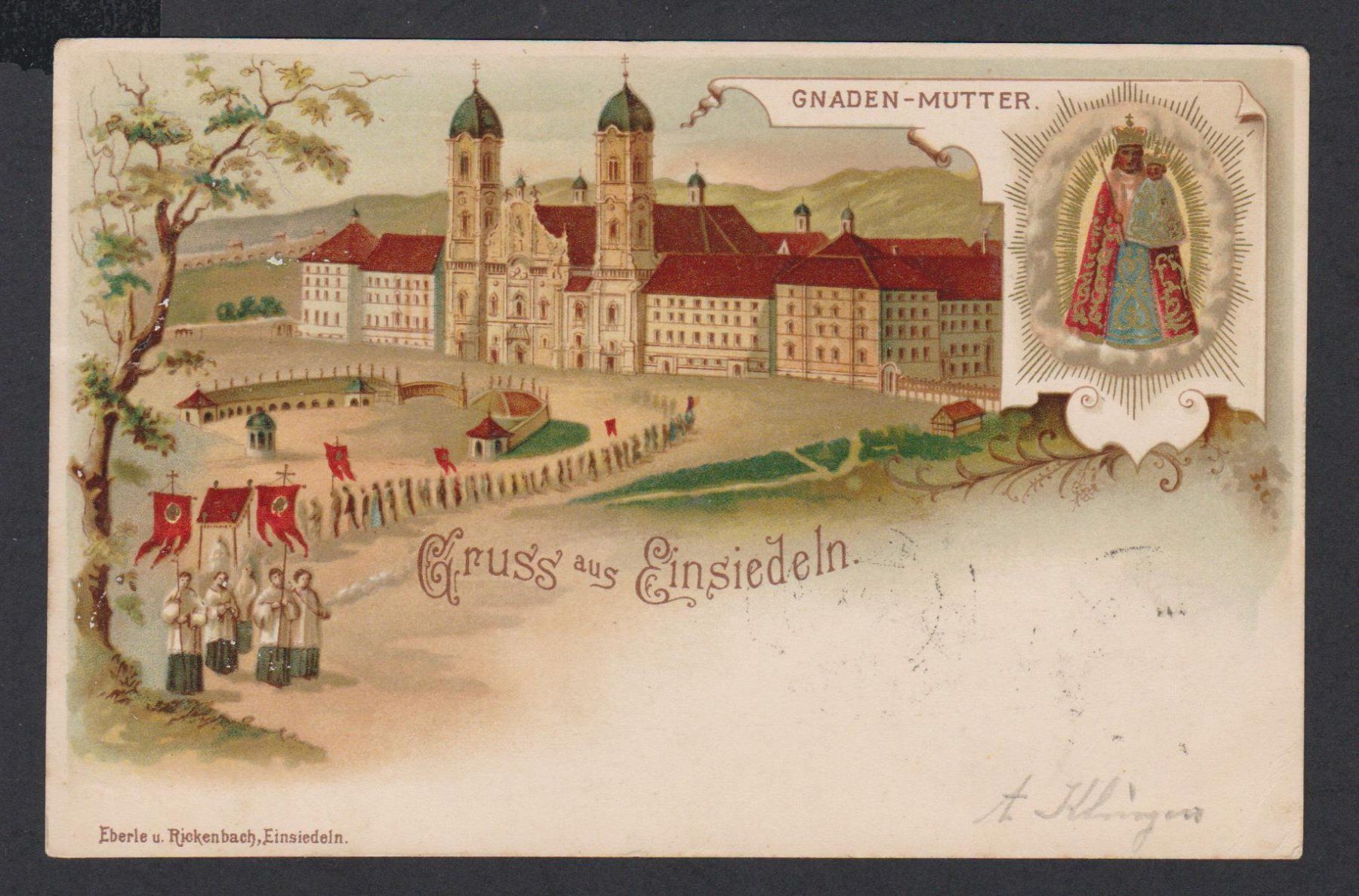 Cartoline postali: Einsiedeln    _    alte Ansichtskarte Litho von 1904 – Usato da Vitznau venduto da Ropaku