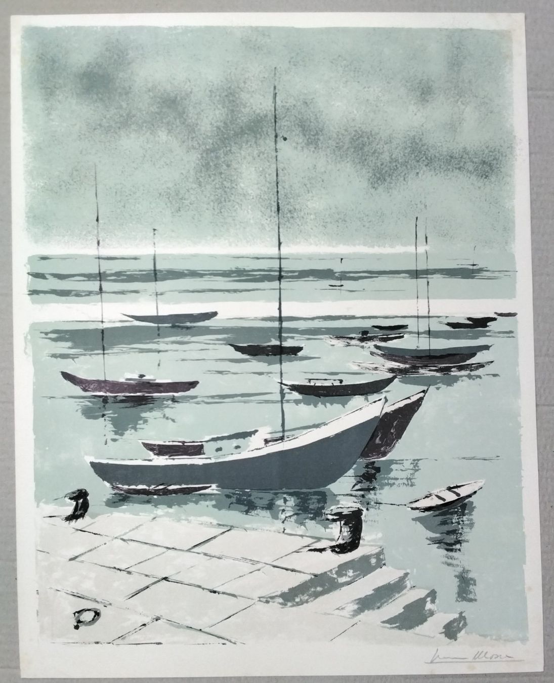 Grafica & Litografie: Ivan Mosca Lithographie Boote signiert – Usato da Cavigliano venduto da zamamasa 1