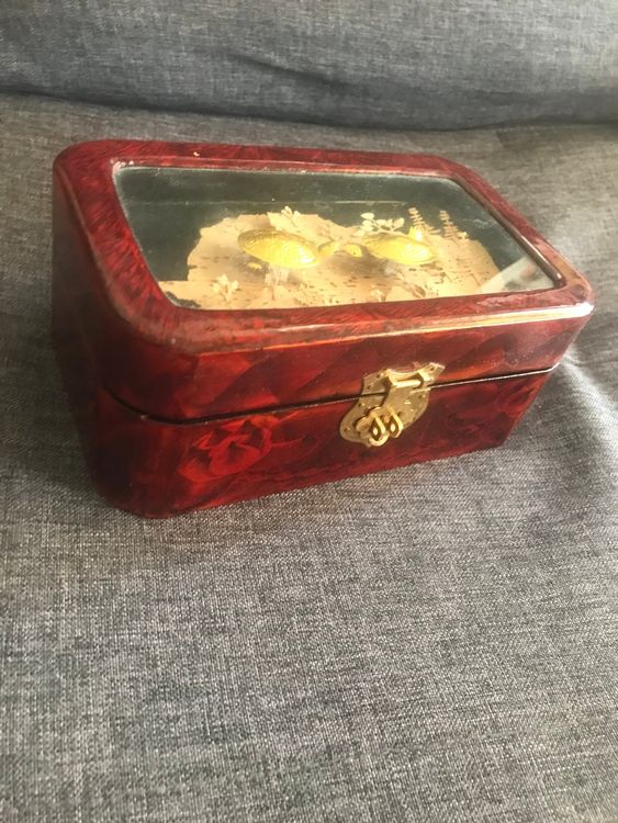 Boîte à Bijoux Art Déco Faustier - Bois Peint Vieux Rose, Motif Floral - Vintage France