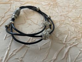 🩶 Armband Glitzerkugeln in Lederoptik