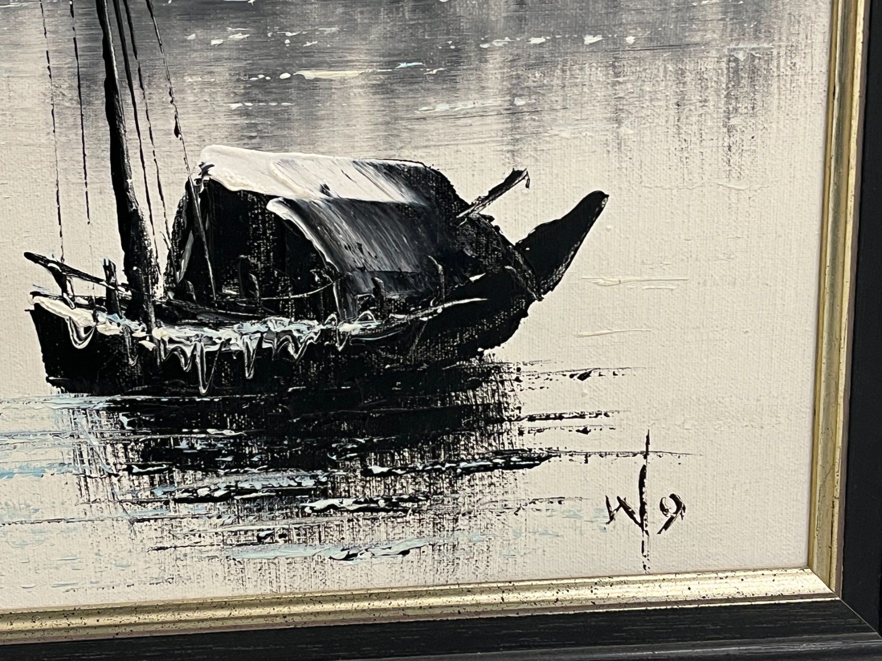 Dipinti: TOLL WUNDERSCHONES BILD SCHWARZ-WEISSE SEELANDSCHAFT – Usato da Basel venduto da Kaffee_und_Kunst 7