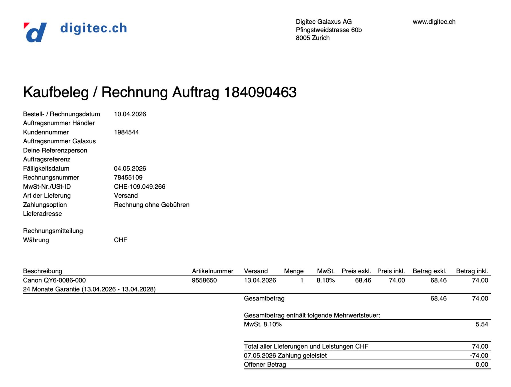 Canon Filamento: Druckkopf QY6-0086 – Nuovo e nell'imballaggio originale da Schliern b. Köniz venduto da need-it 7