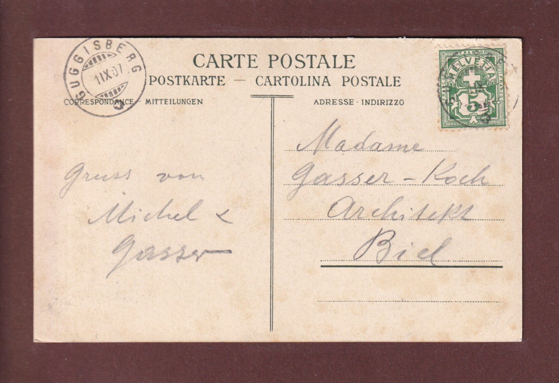 Cartoline postali: GUGGISBERG - 1907 – Usato da Pully venduto da nicecards 1