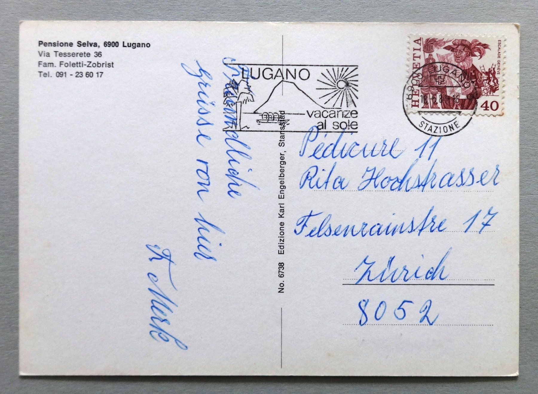 Cartes postales: Pensione Selva, Lugano – D'occasion à Fétigny par Billy2miny 1