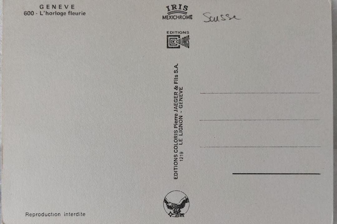 Cartoline postali: GENÈVE - L'Horloge fleurie – Usato da Delémont venduto da Domdom1 1