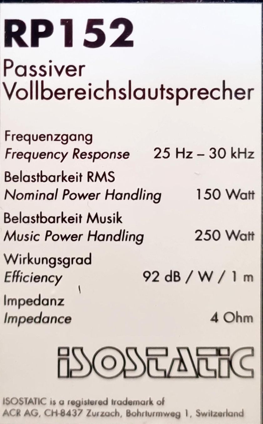 ACR Casse acustiche: Isostatic ACR RP152 – Usato da Thun venduto da Chruemelchen 3