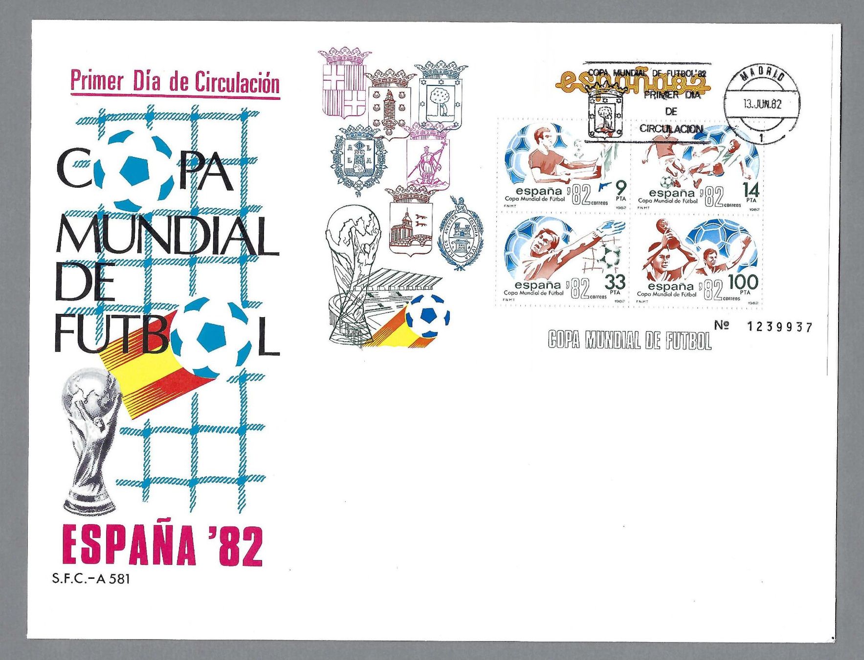 Tutti i francobolli: 1982, SPANIEN, FDC FUSSBALL WM, SONDERBLOCK – Usato da Pura venduto da ulisse1957