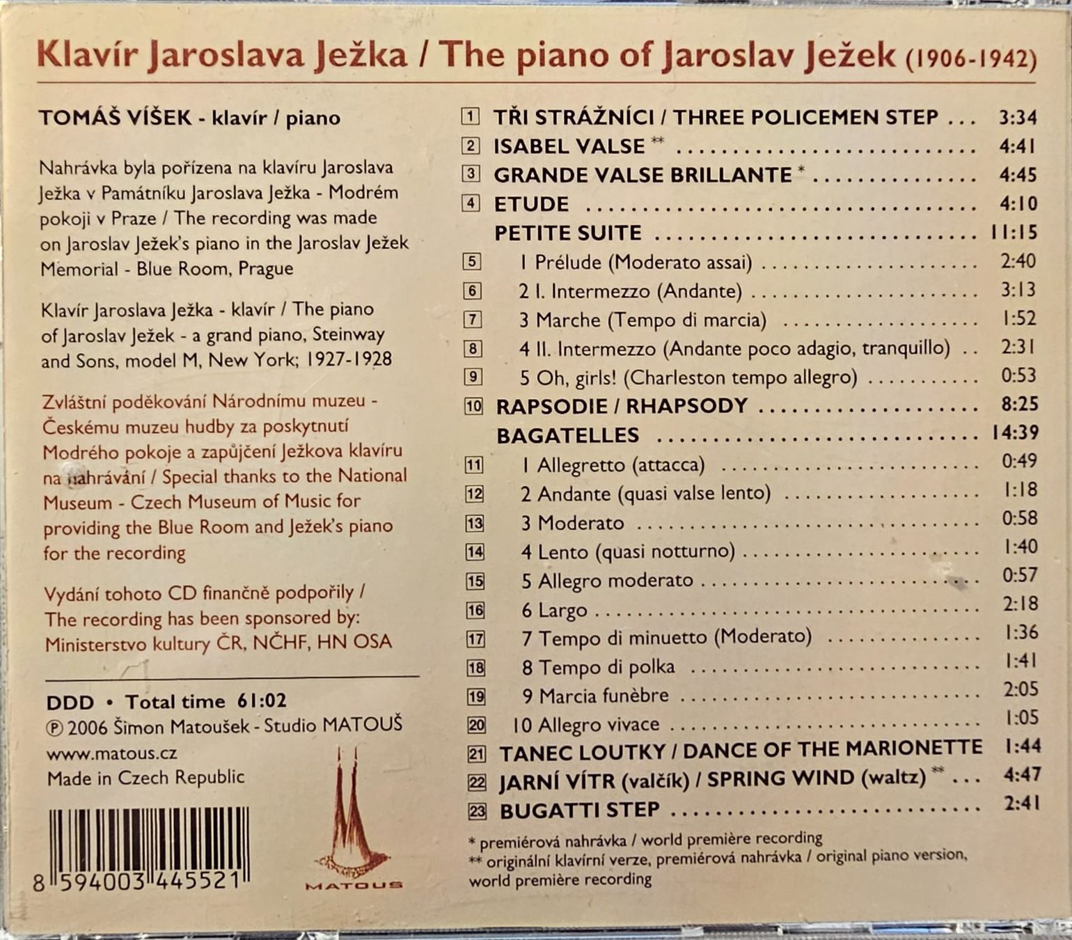 CDs: Jaroslav Jezek - Bugatti Step – D'occasion à Wahlen b. Laufen par Cg10 1