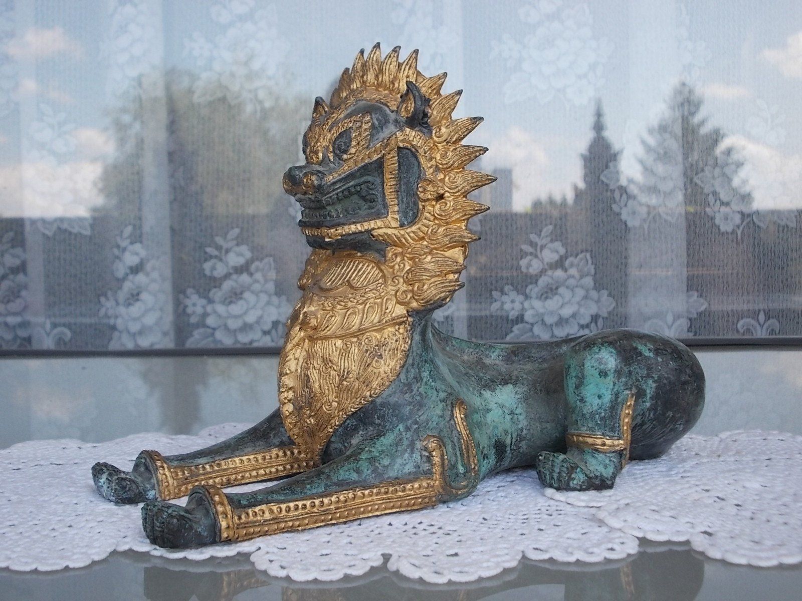 Skulpturen & Statuen: 37cm+38cm Bronze Tempelwächter Paar mit Singhas Löwe 8375 gr – Gebraucht aus Ostermundigen von eschbe 2