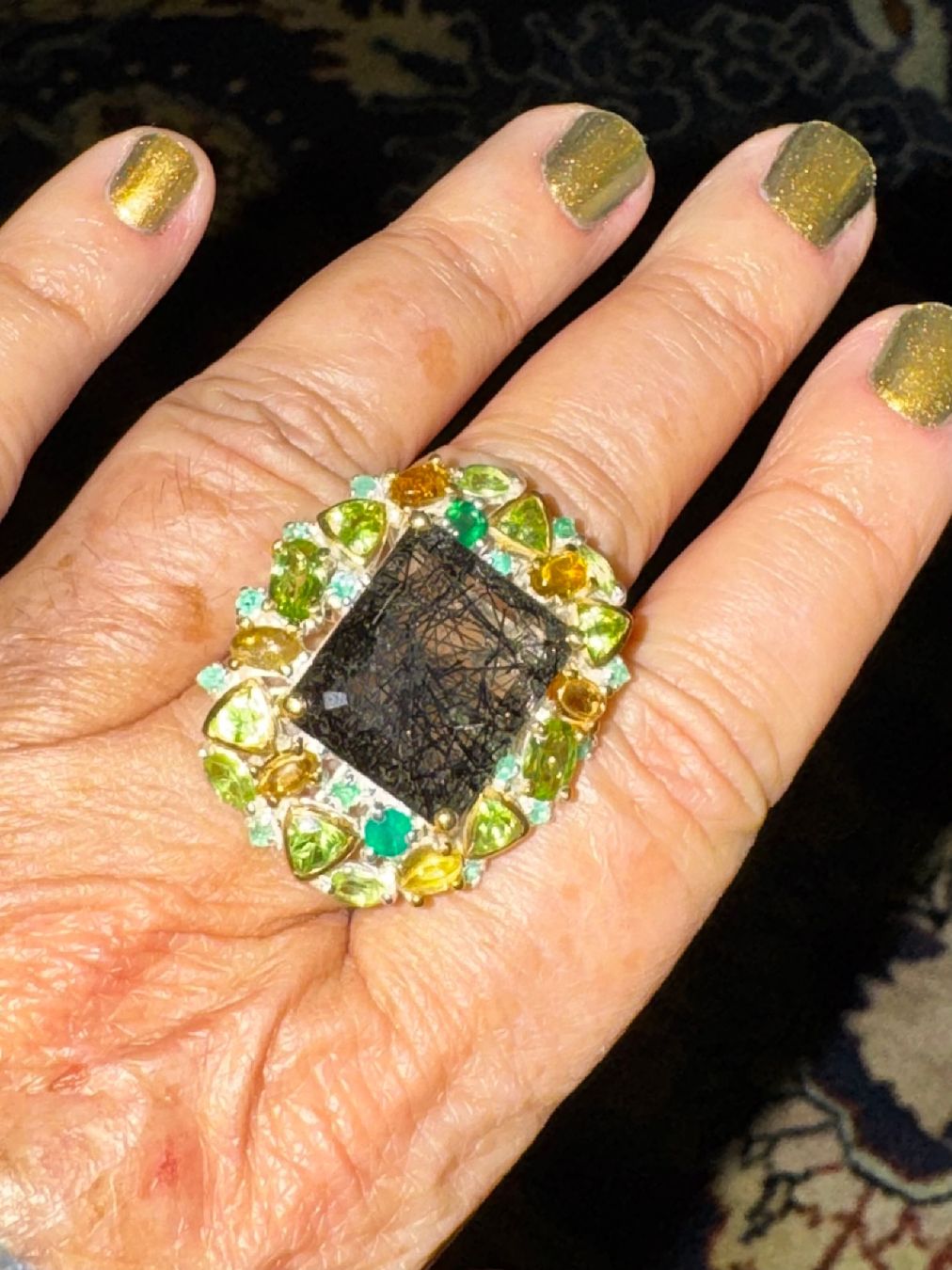Llan Valls Joies Anelli: ⚫Unique Piece Rutilated Quartz Ring Emerald Peridot Citrine – Nuovo (secondo la descrizione) da Birsfelden venduto da Brut-Reserve 9