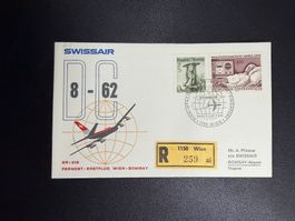 Swissair Erstflugbrief Wien-Bombay 1973