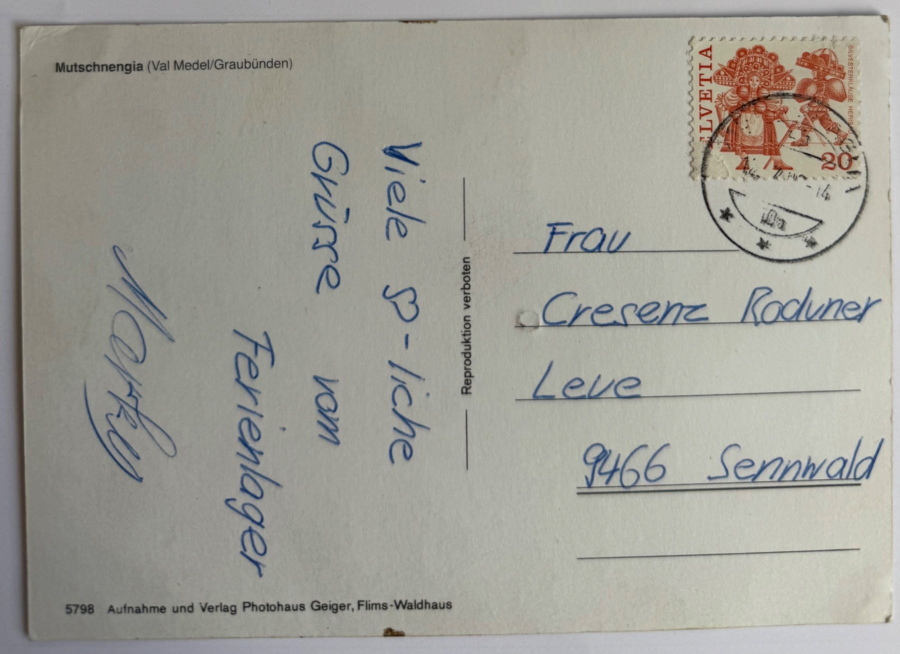 Cartoline postali: Mutschnengia - Val Medel – Usato da Lutry venduto da Ediego 1
