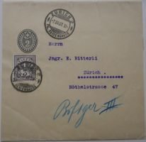 Streifband 2 CDs. Schwarz mit 3 Rp. Ziffermarke 1907