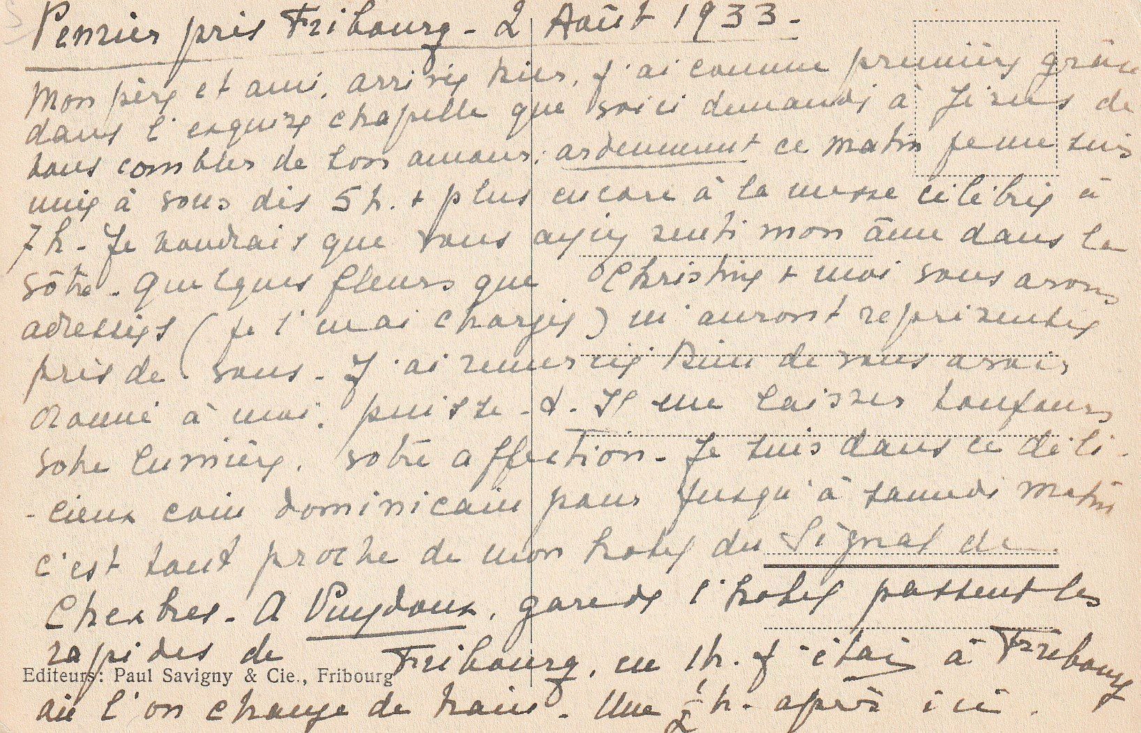 Ansichtskarten: AK Pensier gel.1933 – Gebraucht aus Fribourg von schnalla92 1