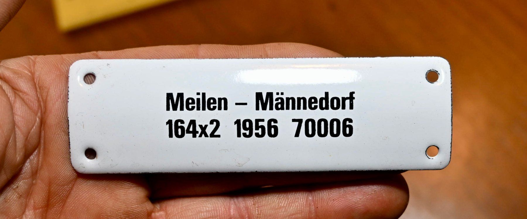 SBB/CFF/FFS Insegne: Emaille - Schild SBB-SöB 10 x 3 cm MEILEN  - MÄNNEDORF 1956 – Usato da Pfaffhausen venduto da mono_rec