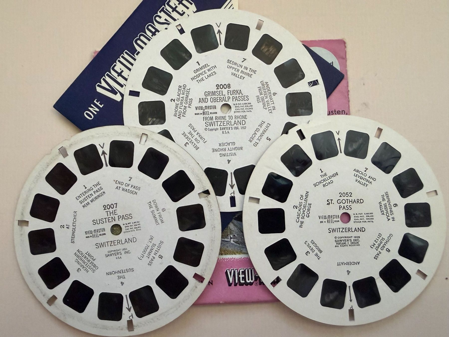 View-master Giocattoli: View-Master 3D: Nr. 2007, 2008, 2052 SWISS ALPINE PASSES – Usato da Tegerfelden venduto da siebenmacky 2