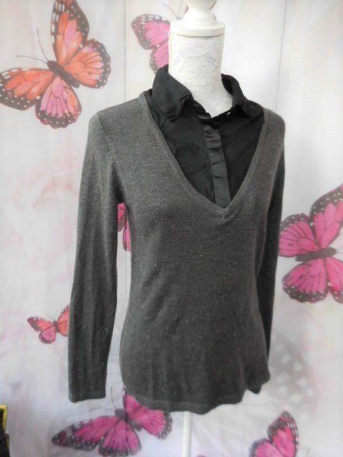 Maglioni & Felpe: Gr. 36 leichter Pulli braun Glitzerfaden integrierter Bluse – Usato da Basel venduto da FRAU.ZAUBER.MOND 1