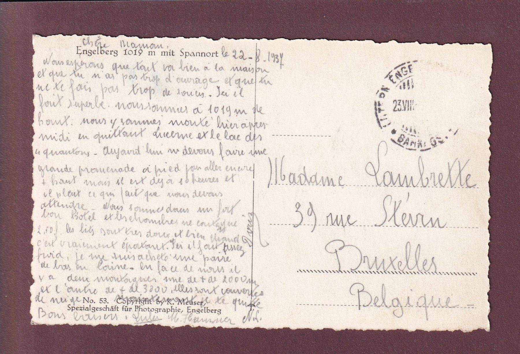 Ansichtskarten: ENGELBERG - Spannort - 1937 – Gebraucht aus Pully von nicecards 1