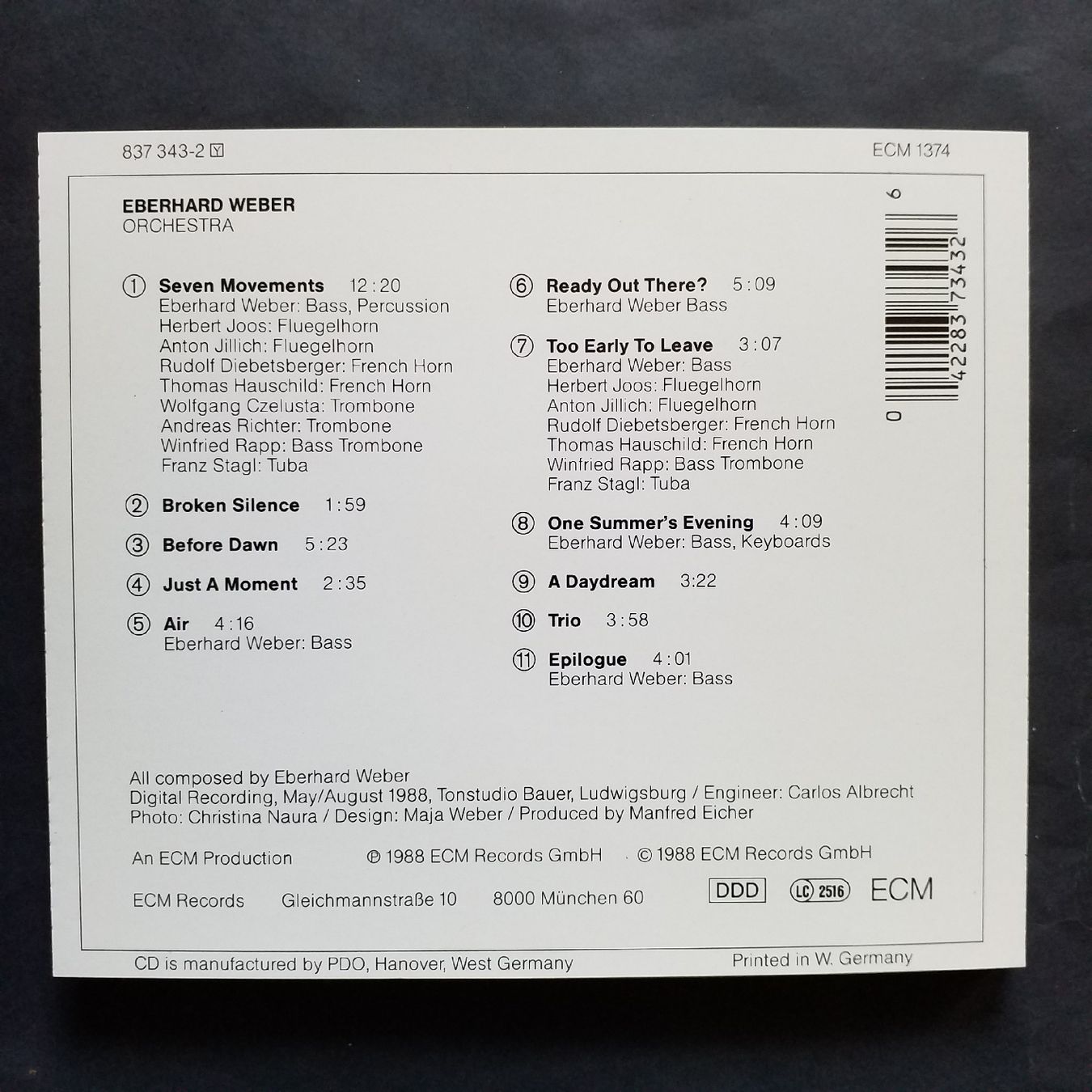 CDs: EBERHARD WEBER,  orchestra - cd 1988  - +++++ – Gebraucht aus Yverdon-les-Bains von Jacotreut 1