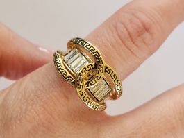 Goldring Gr. 54-55 mit Zirkonia, Statement Ring, Vintage Loo