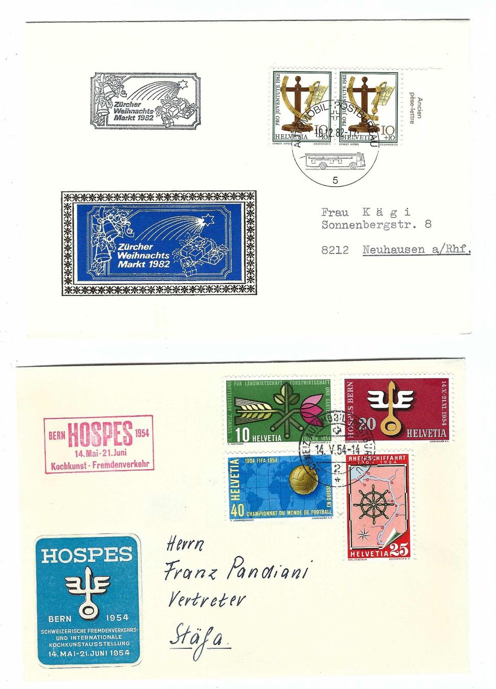 Alle Briefmarken: 6 Belege 1949 - 1982 5o – Gebraucht aus Aarau von fussball-fussball 2