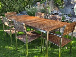 Gartentisch und 6 Stühle Teakholz/Edelstahl