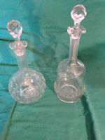 2 Elegante Vintage Karaffen, Glasflasche mit Kristallstopfen