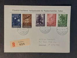 Satz-FDC FL 1957: von Vaduz nach Chicago, gelaufen